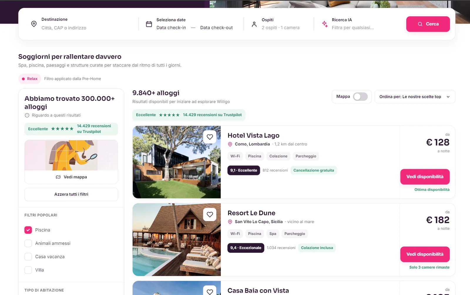 Wiiligo search results interface
